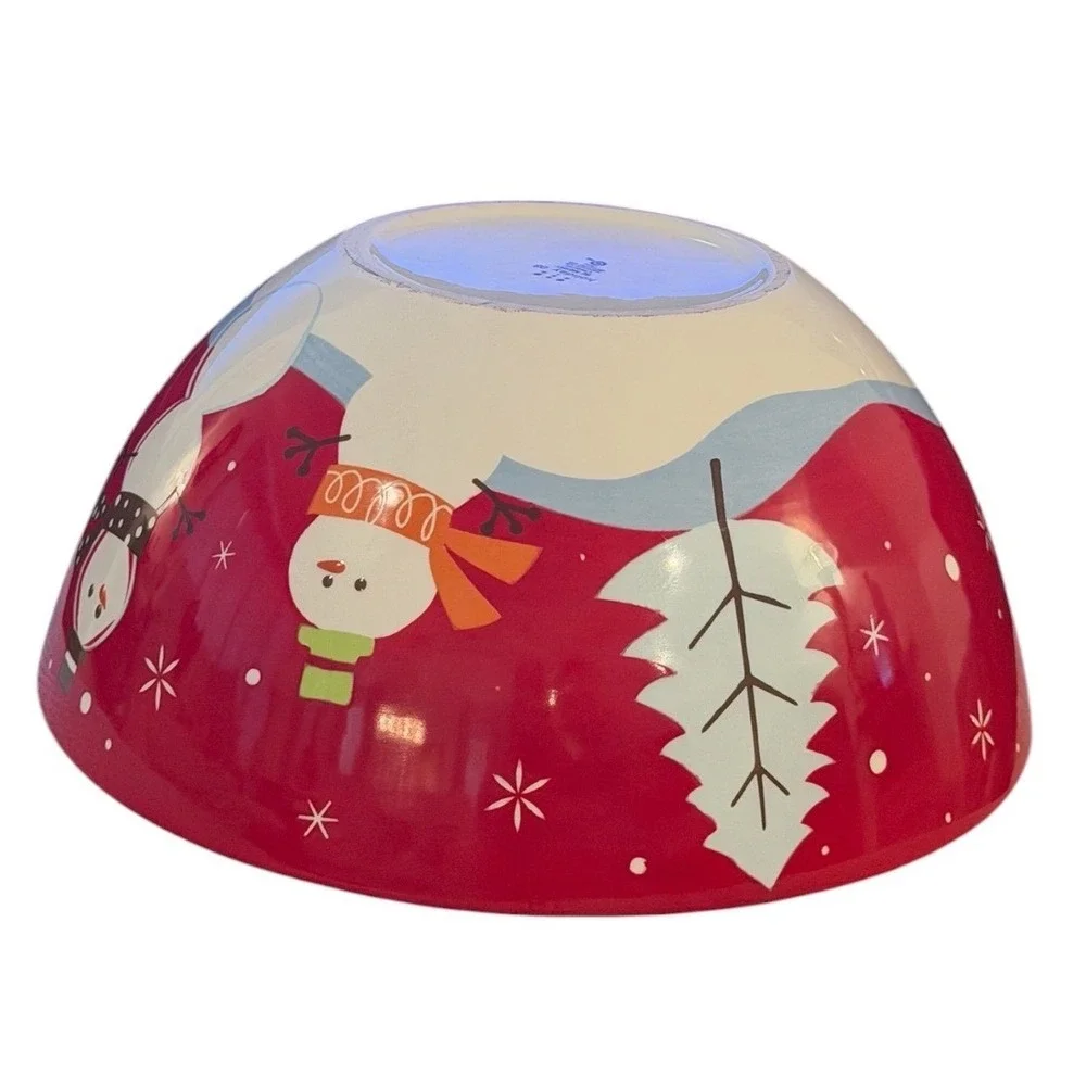 Target Holiday Ch 08 Be Merry Snowman Serving Bowl Red Ceramic Christmas 2008